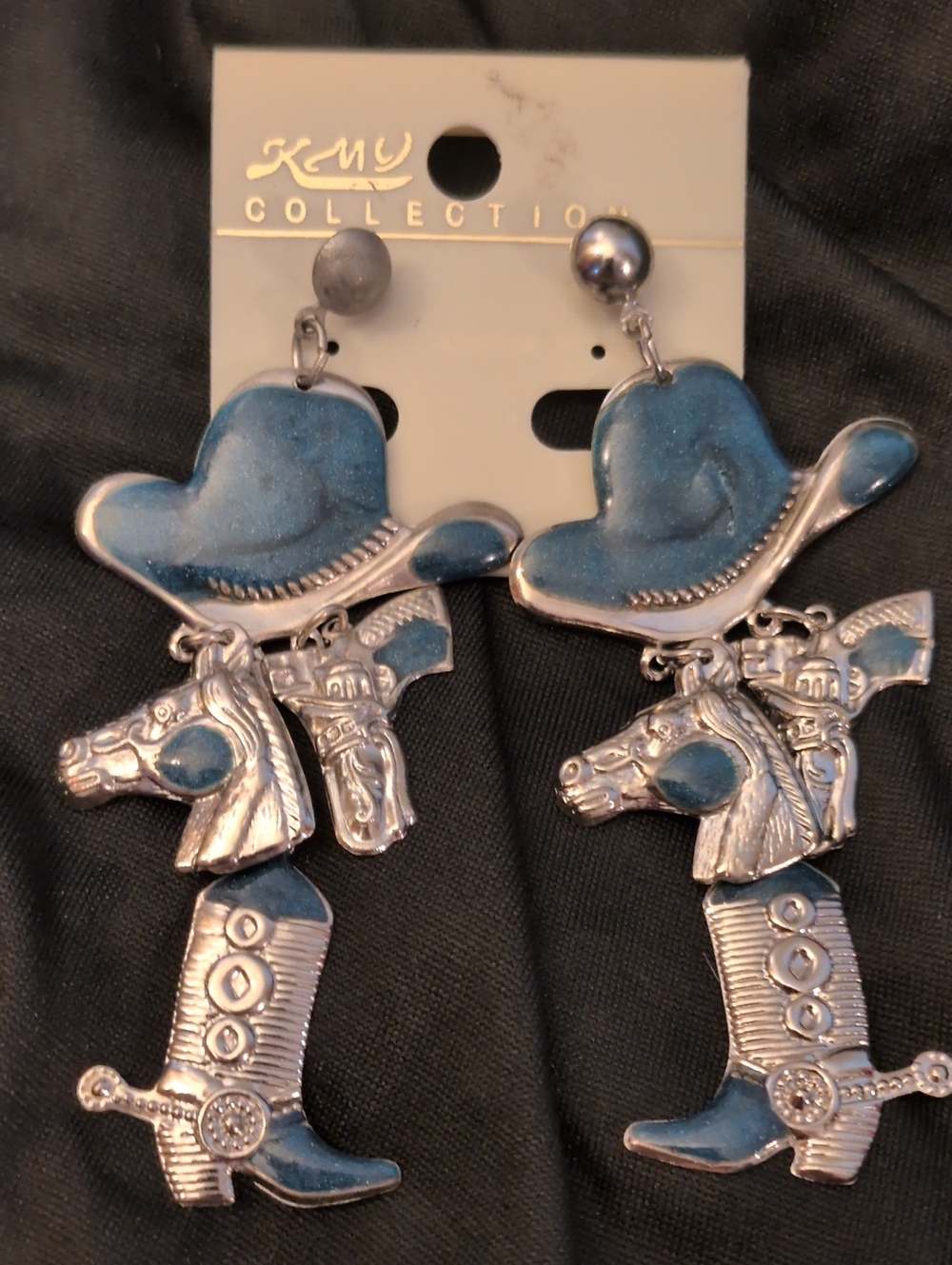 Blue Cowboy Boot & Hat Dangle Earrings